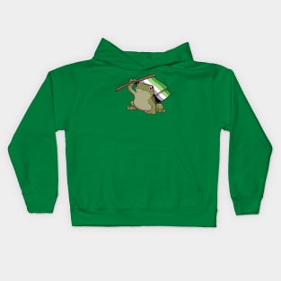 Aromantic Pride Flag-Holding Frog Kids Hoodie